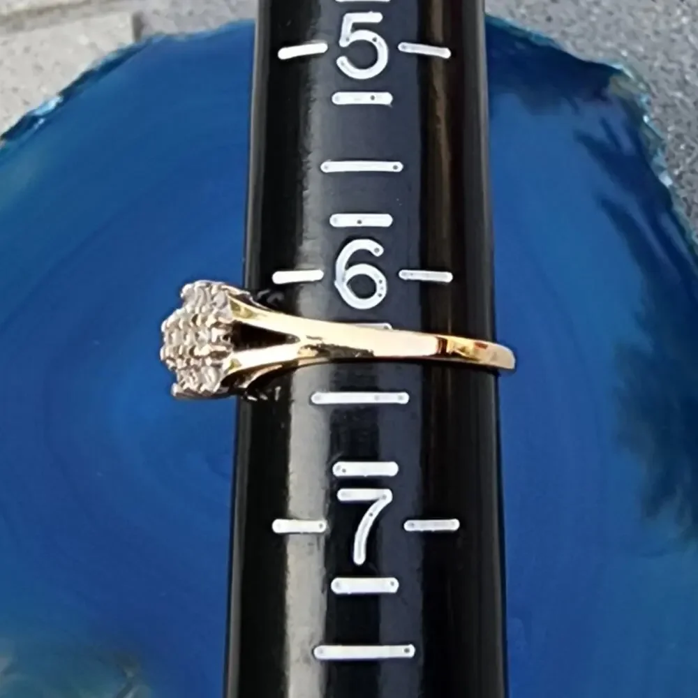 14K Fine Yellow Gold Diamond Cluster 3 Tier Open Work Accent Ring